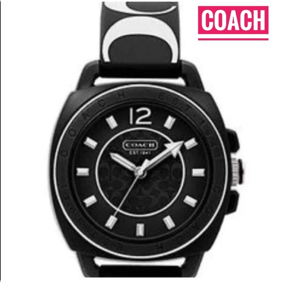 NWT coach black white logo silicone watch
